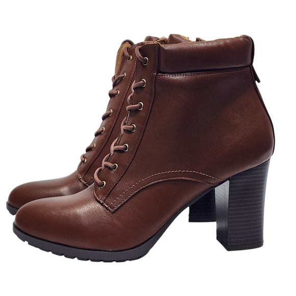 Style & Co Lucillee Ankle Boots 7 M Brown Faux Leather Pointed Toes Block Heels - Picture 4 of 14